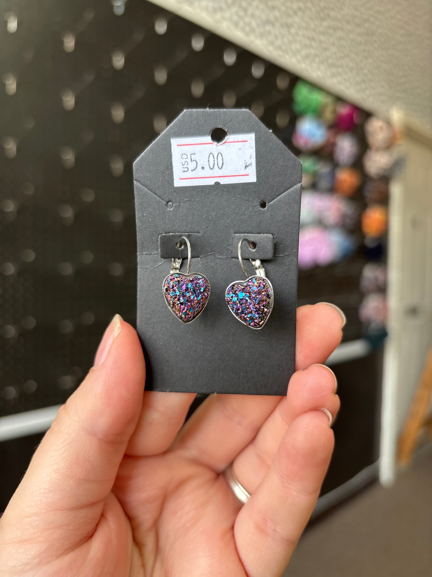 Purple/blue durzy heart hoop earrings