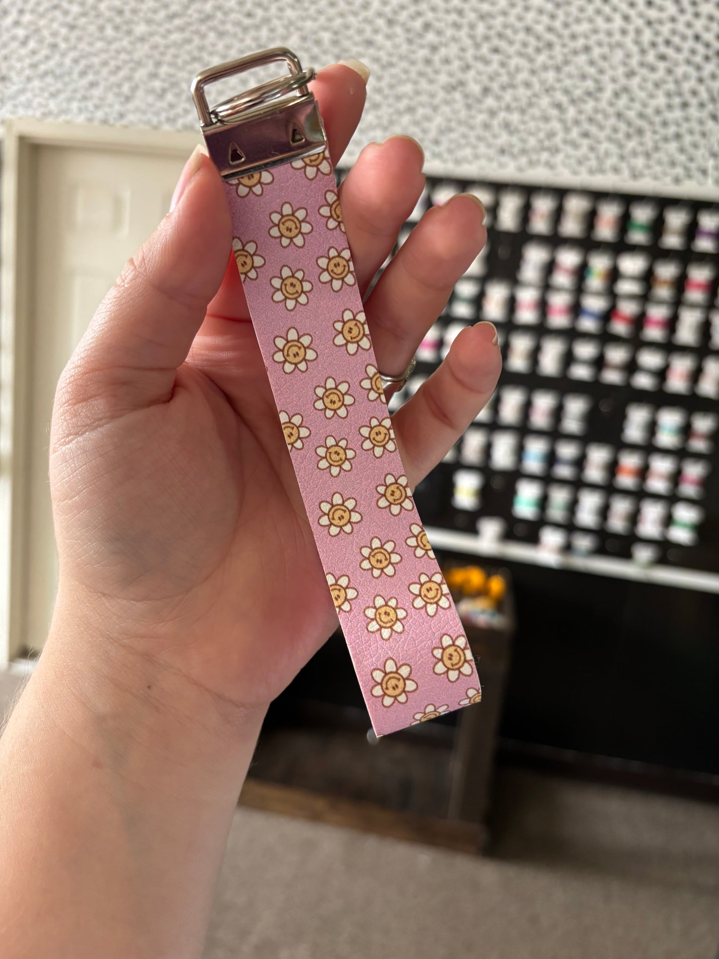 Pink flower key chain