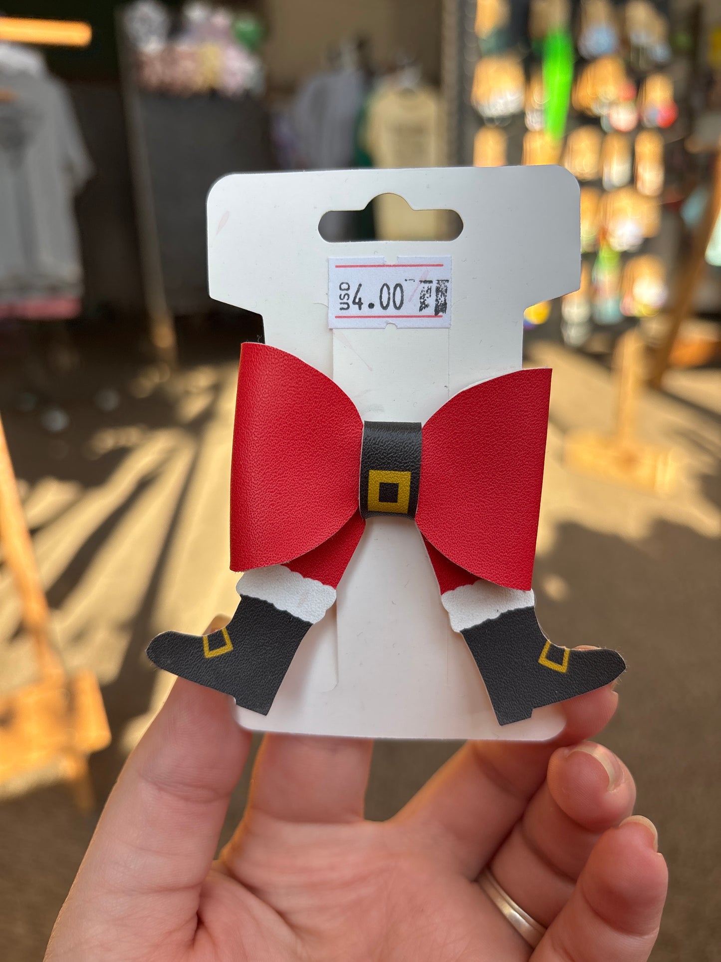 Santa faux leather bow- clip