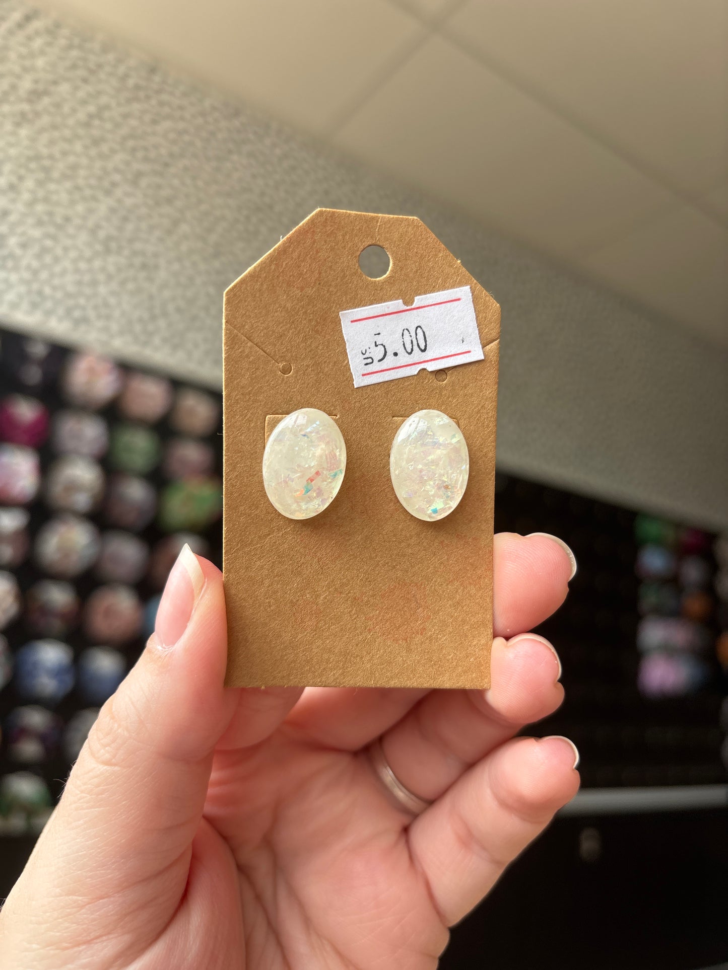 White egg shaped earring