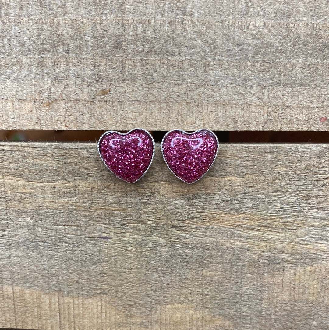 Pink glitter heart earrings