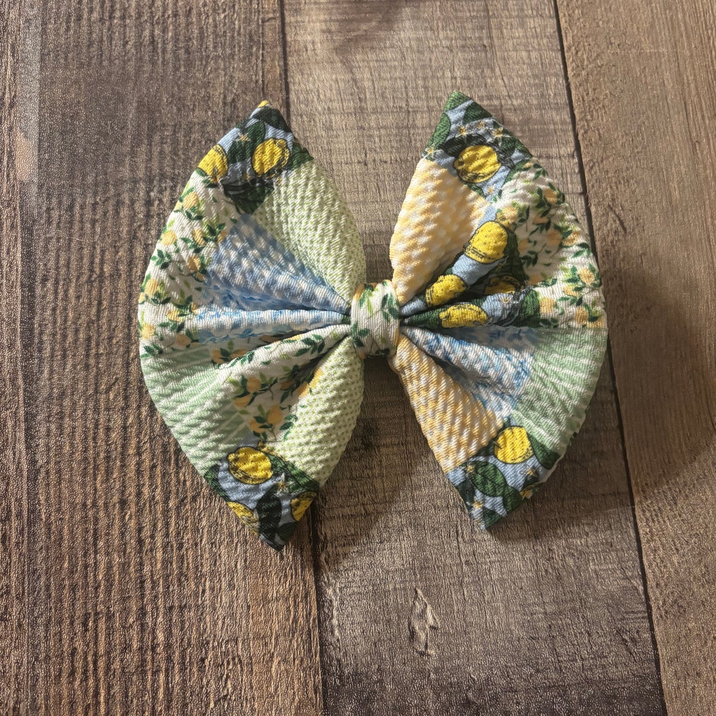 Blue lemon patchwork- regular bow