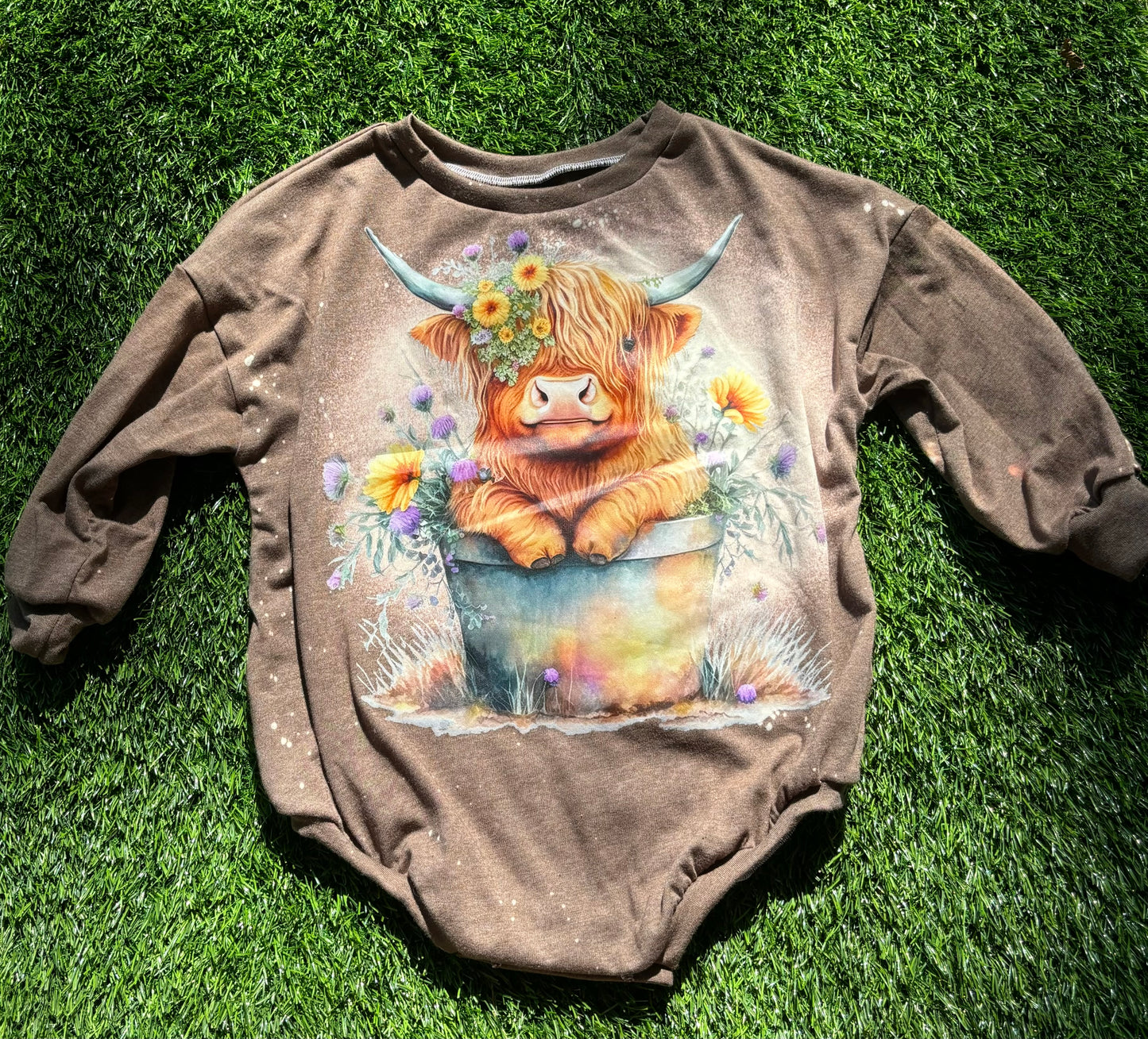 2t-floral highland cow-oversize romper