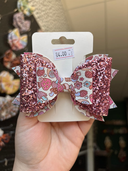 Pink mushrooms- faux leather bows
