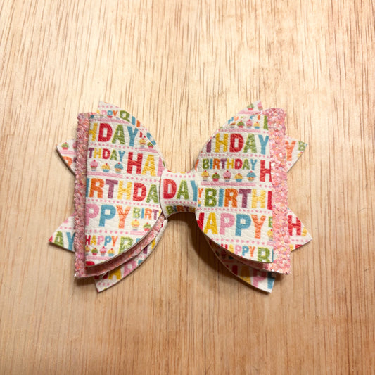 Happy birthday- faux leather bows