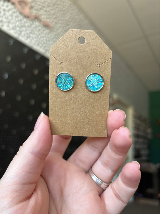 Blue floral Durzy 12mm earring