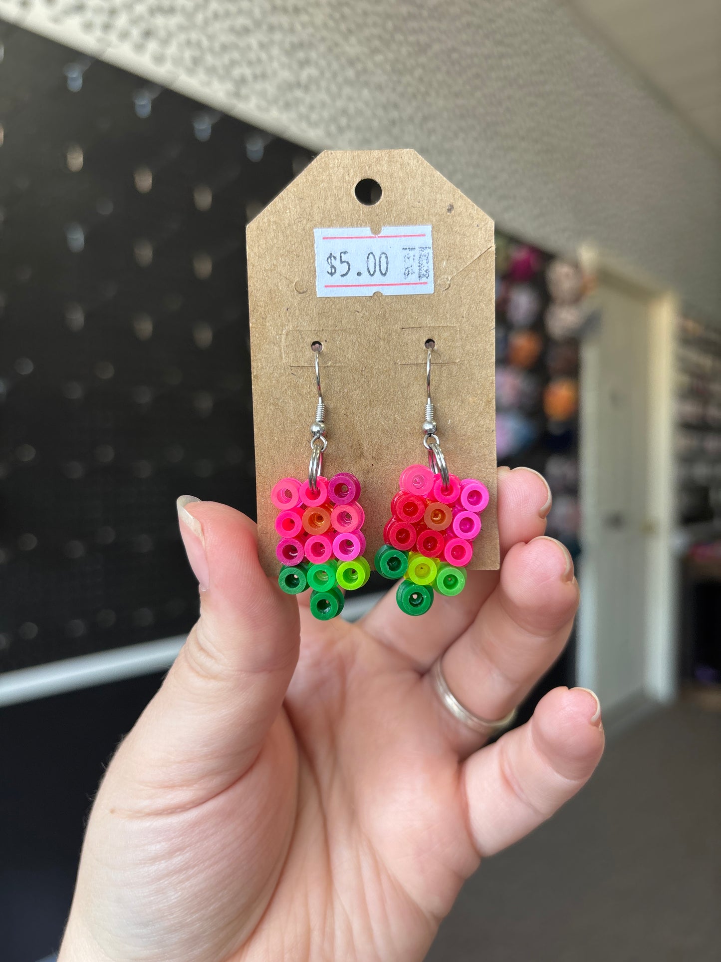 Perler bead flower earrings