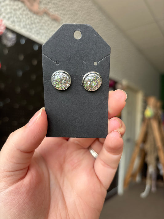 Silver glitter 12mm earrings