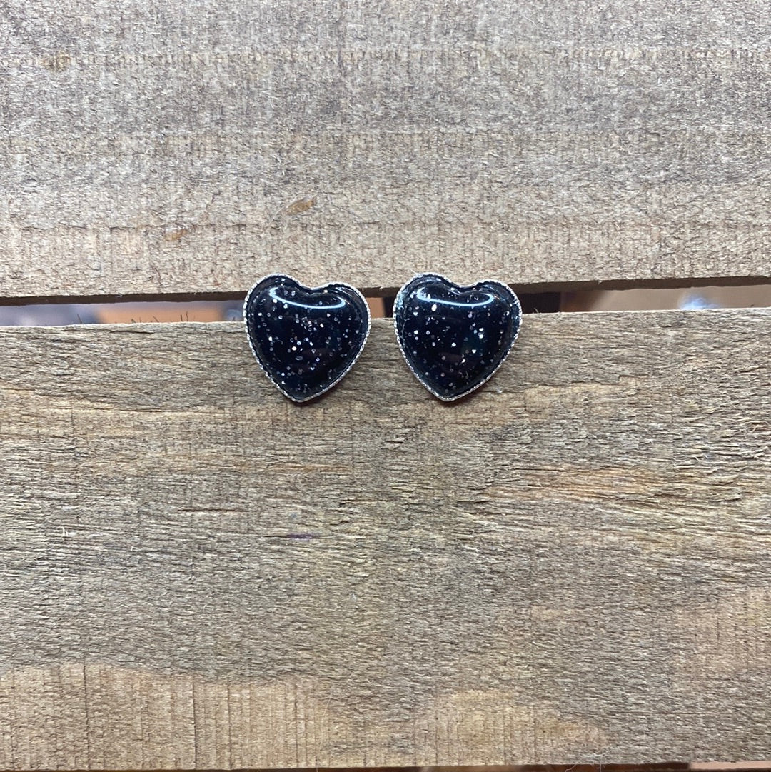 Black glitter heart earring