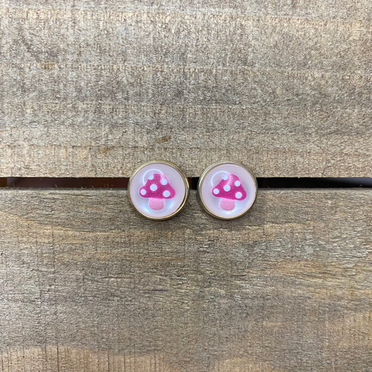 Pink mushroom 12mm earrings