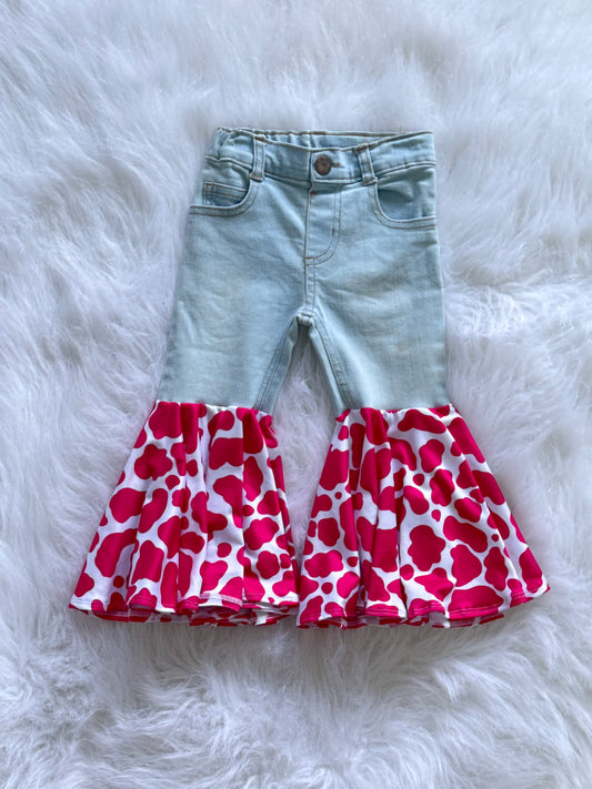 Pink cow print- Jean bell bottoms- 2t