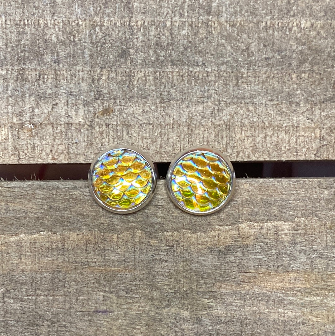 Yellow Mermaid Scale 10mm Stud Earrings