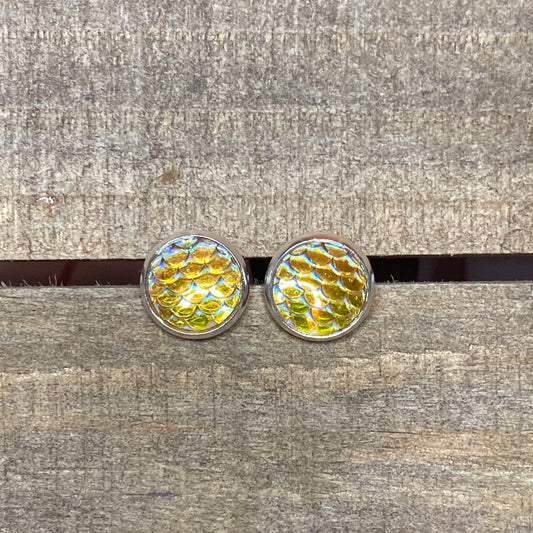 Yellow Mermaid Scale 10mm Stud Earrings