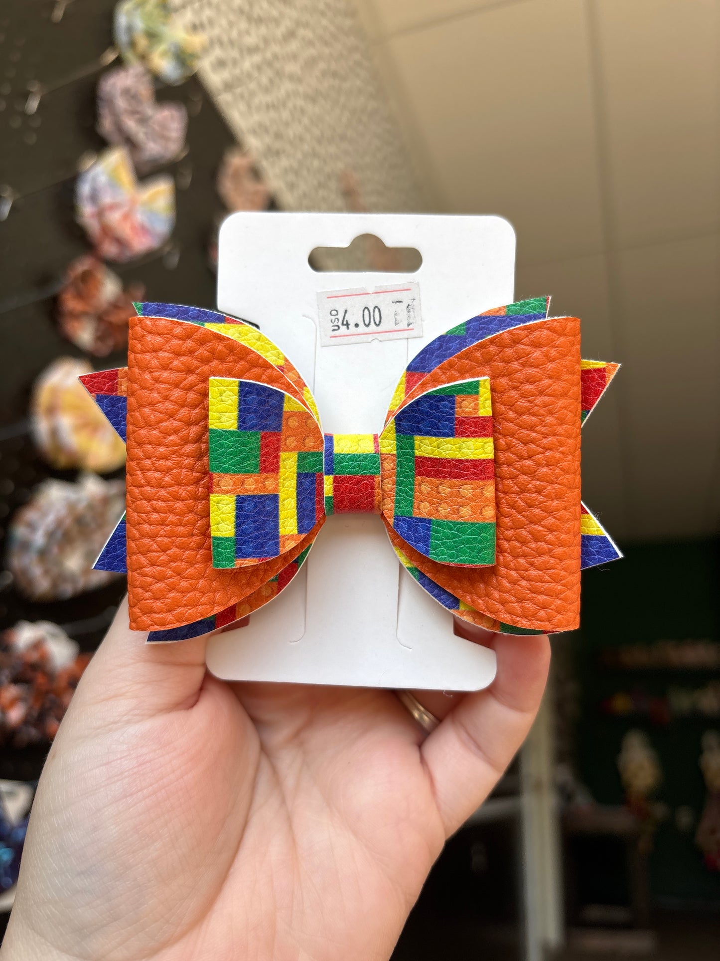 Colorful bricks- faux leather bows