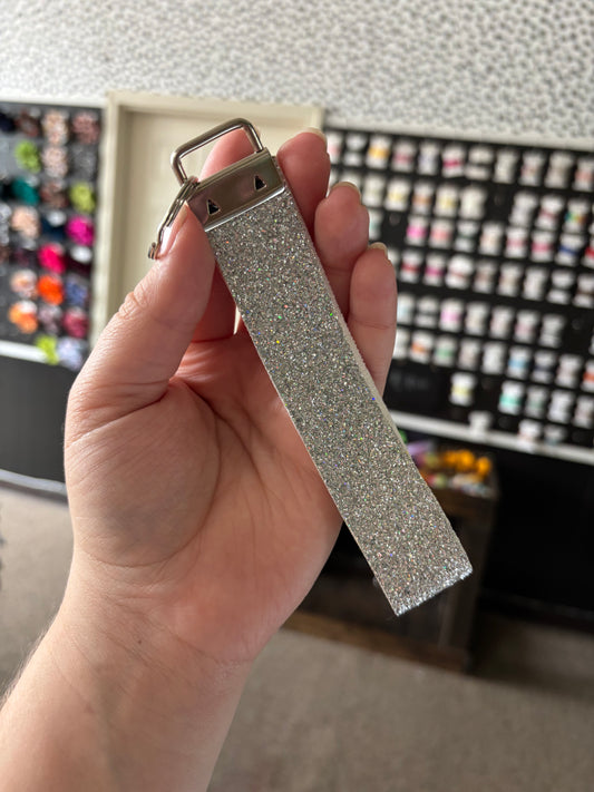 Silver glitter key chain