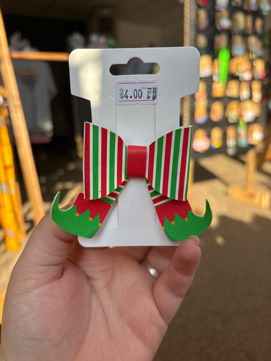 Red/green elf faux leather bow