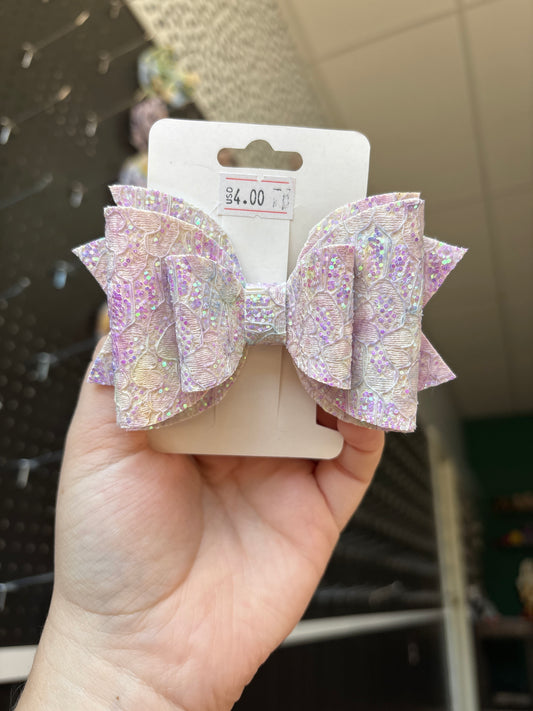 Purple lace- faux leather bows