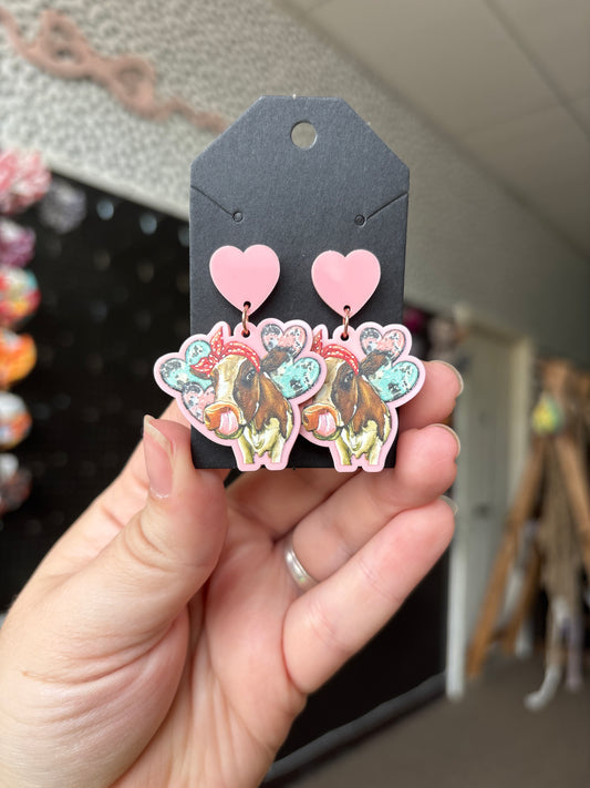 Cow/heart earrings