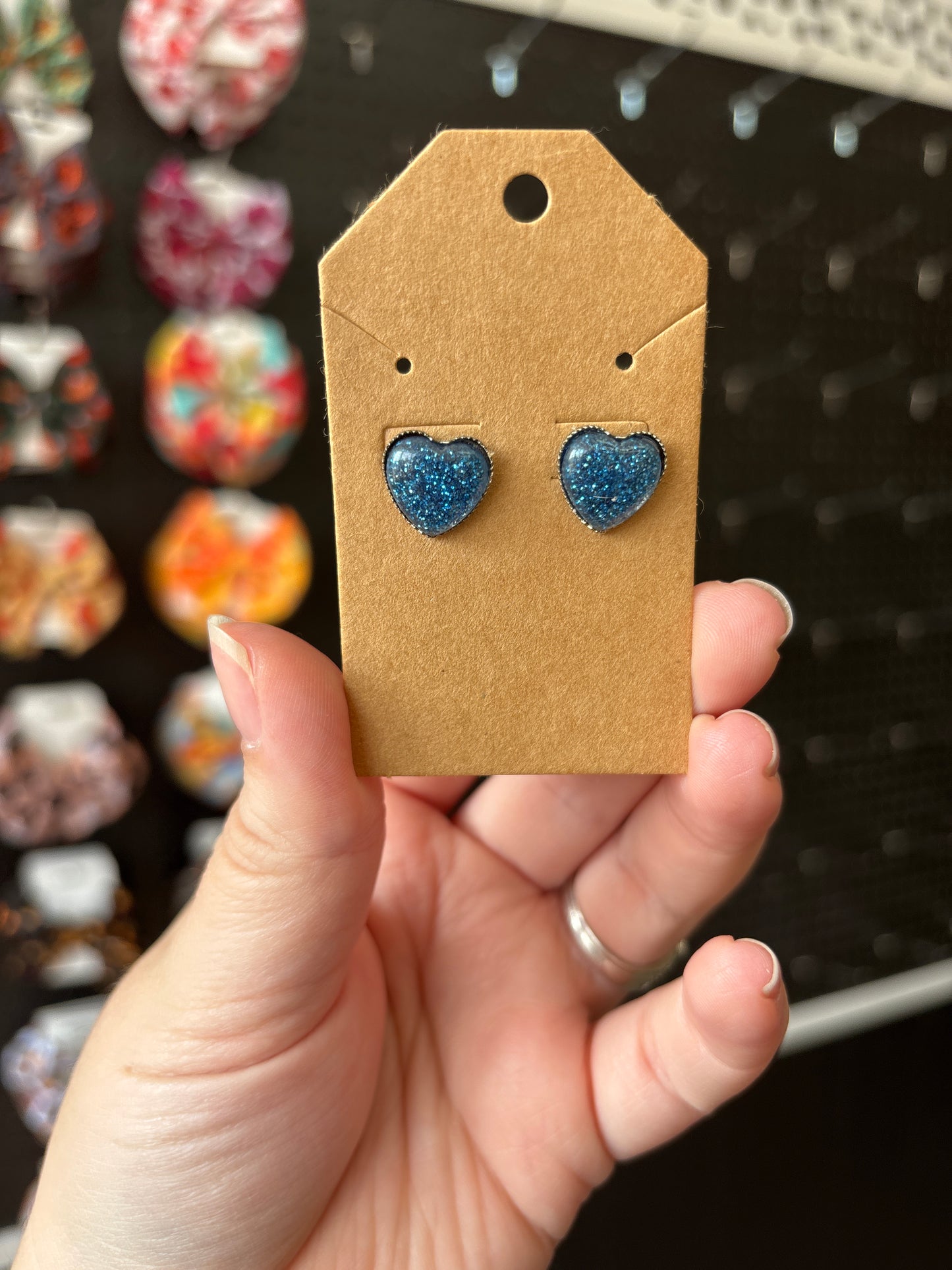 Blue glitter heart earrings