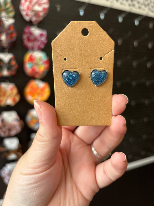 Blue glitter heart earrings