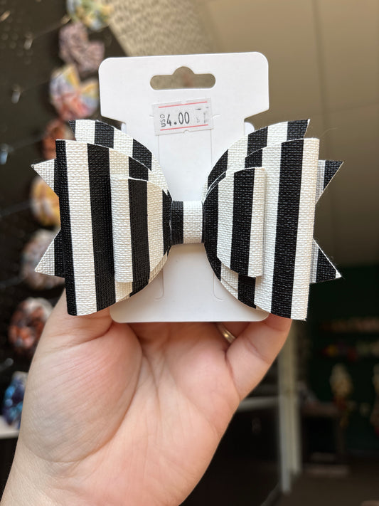 Black and white stripes- faux leather bows