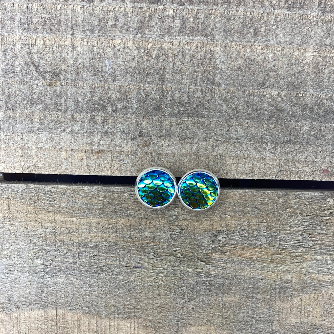 Dark Blue Mermaid Scale 10mm Stud Earrings