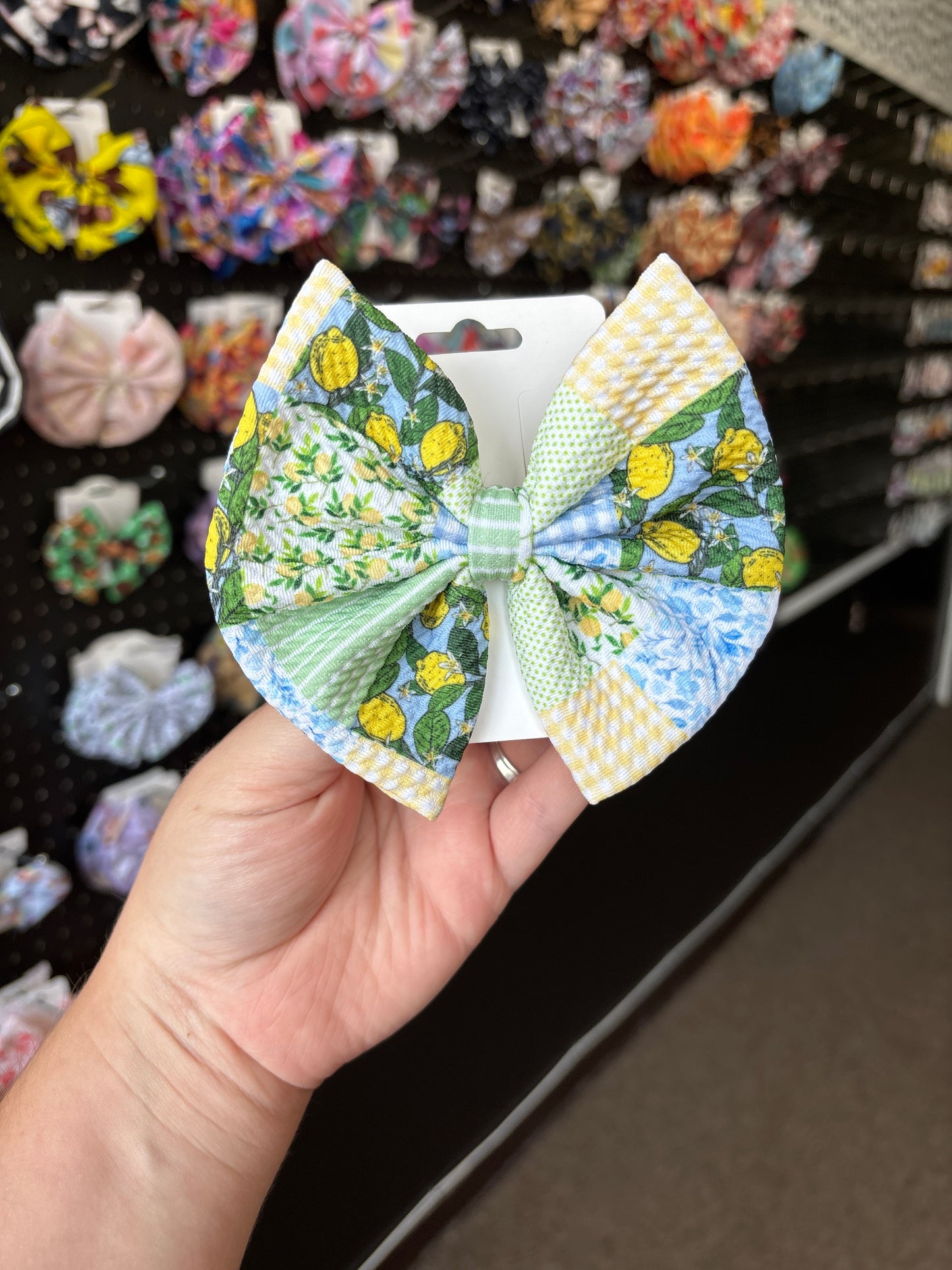 Blue lemon patchwork- regular bow