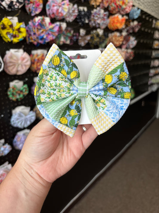Blue lemon patchwork- regular bow