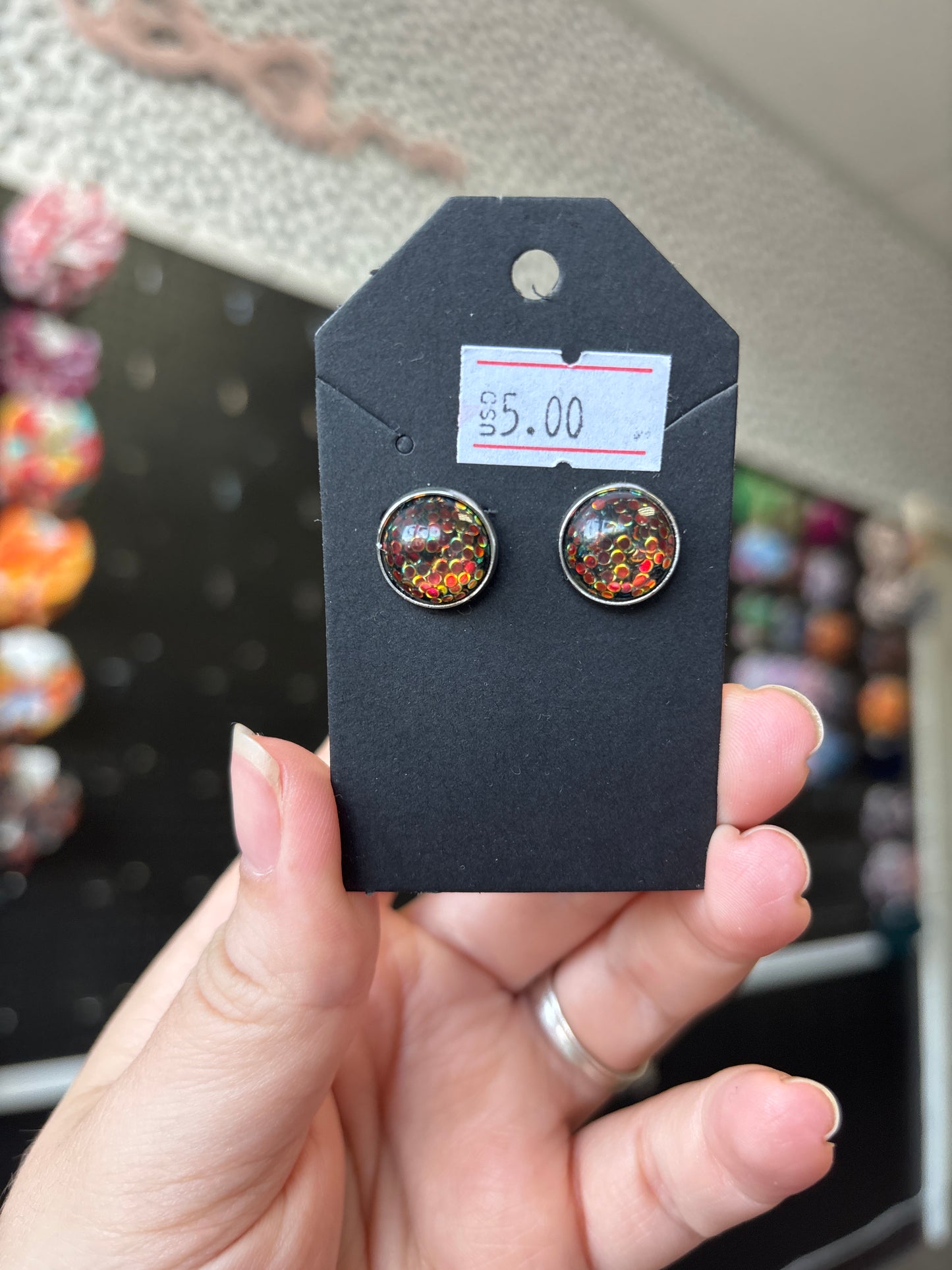 Black/red glitter 12mm earrings