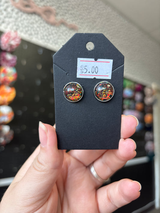 Black/red glitter 12mm earrings