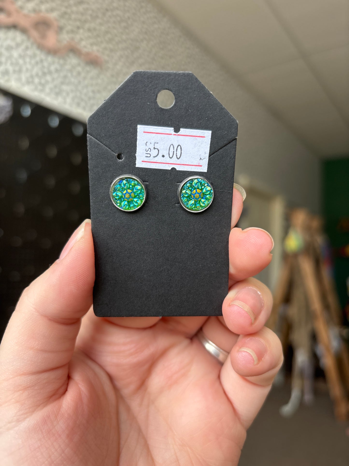 Green floral Durzy 10mm earrings