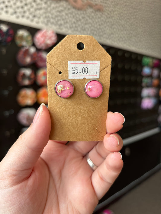 Pink with Gold Flake 12mm Stud Earrings