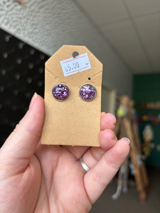 Purple glitter 12mm earrings