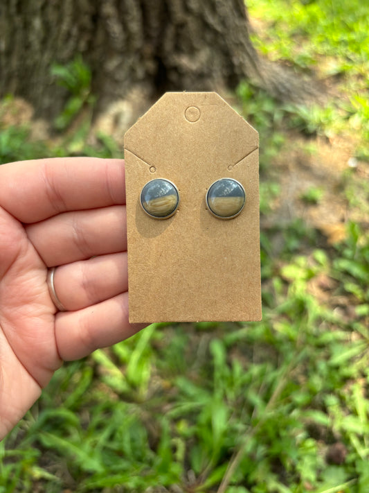 Gray two toned 12mm earrings