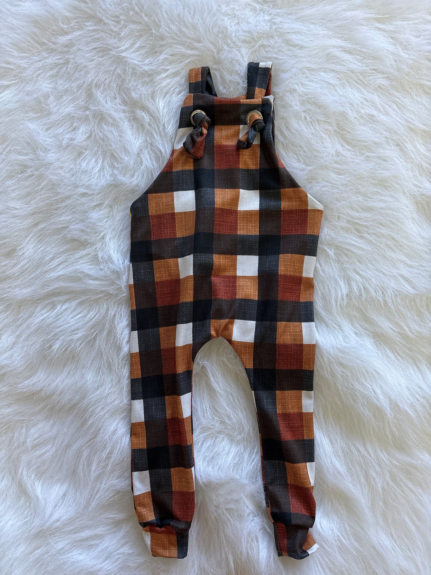 Fall plaid knotted overalls