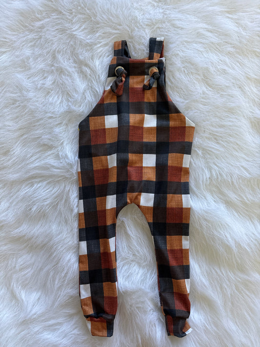 Fall plaid knotted overalls