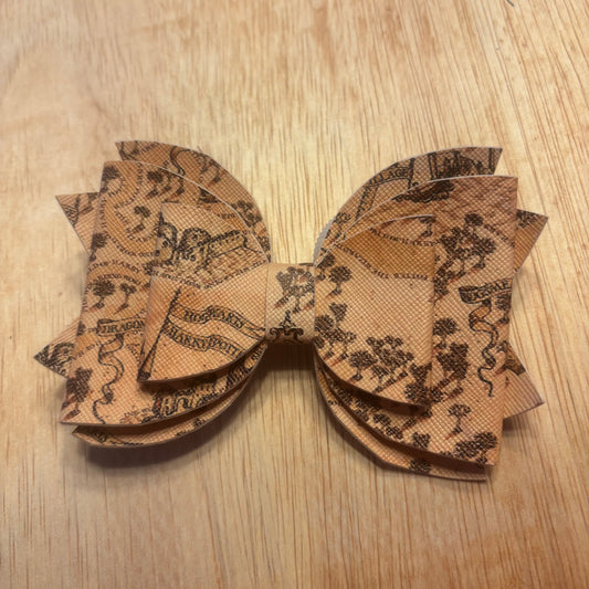 Map-faux leather bow