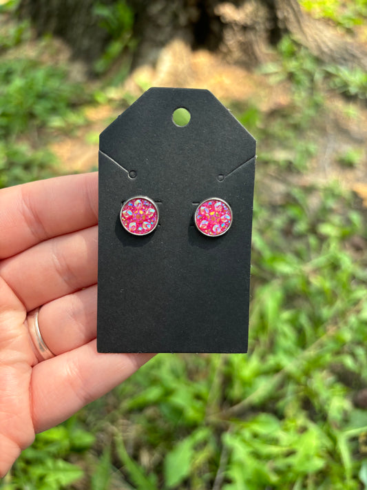 Pink floral Durzy 10mm earrings