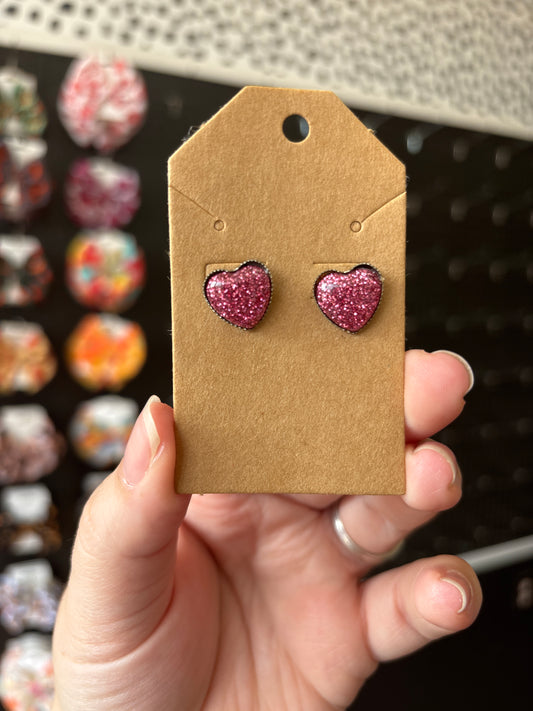 Pink glitter heart earrings