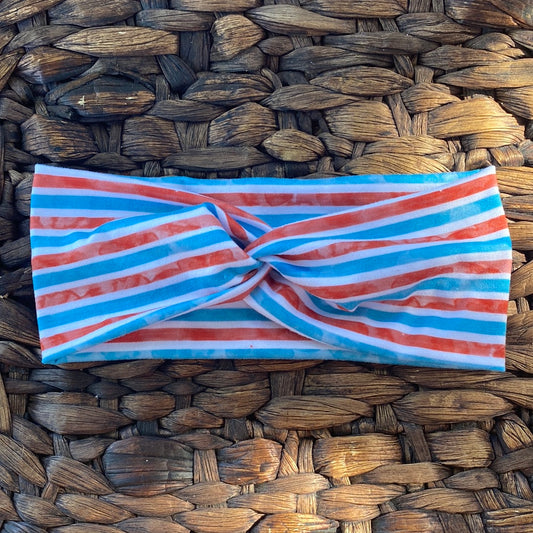 Water color red, white, and blue twist headband