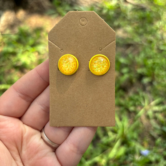 Yellow glitter 12mm earrings