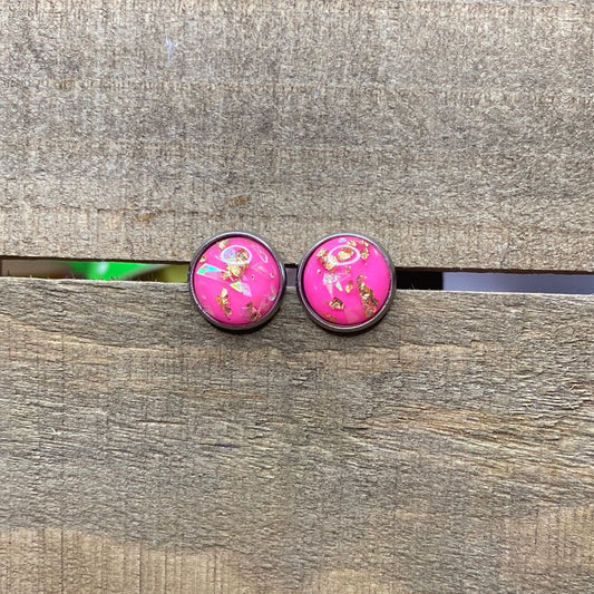 Pink with Gold Flake 12mm Stud Earrings