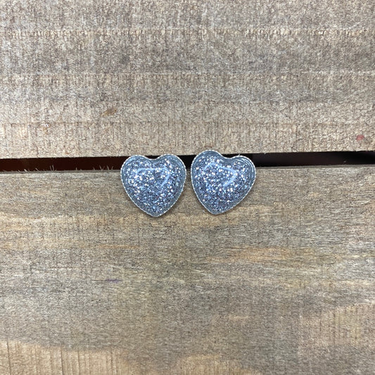 Silver glitter heart earrings