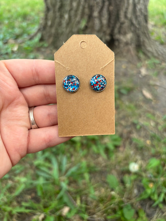 Red, white, and blue 12mm earrings