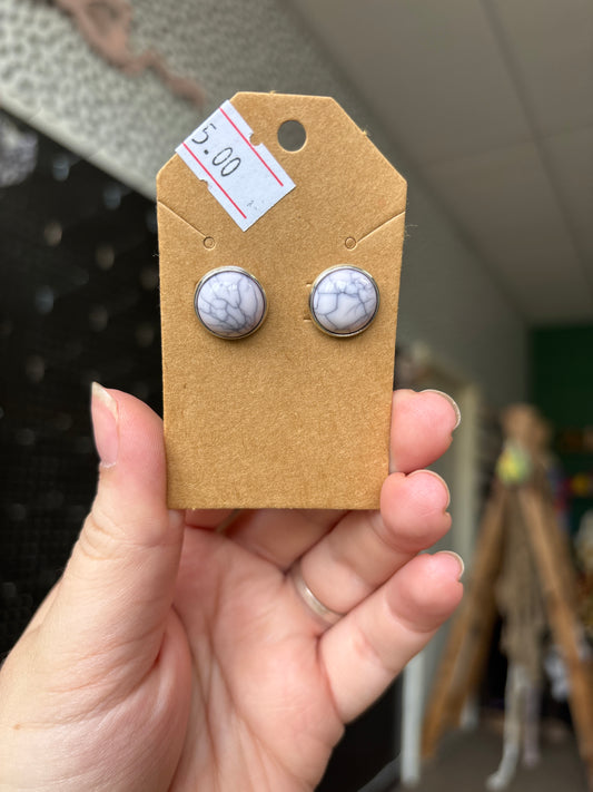 Light pink marble 12mm earring