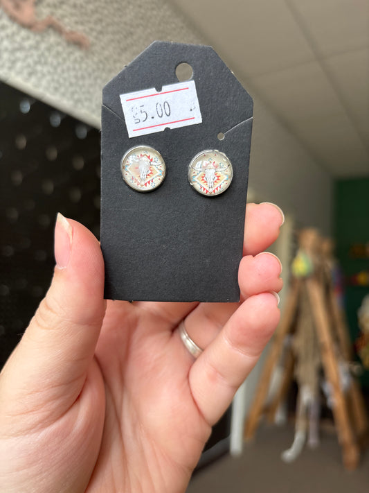 Aztec cow skull 12mm earring