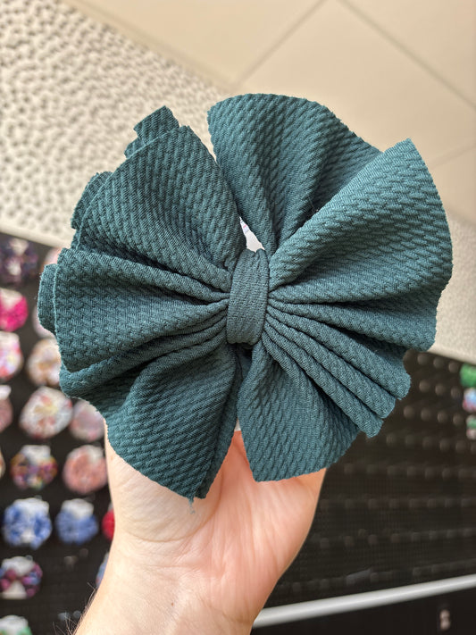 Peacock green shredded clip bow