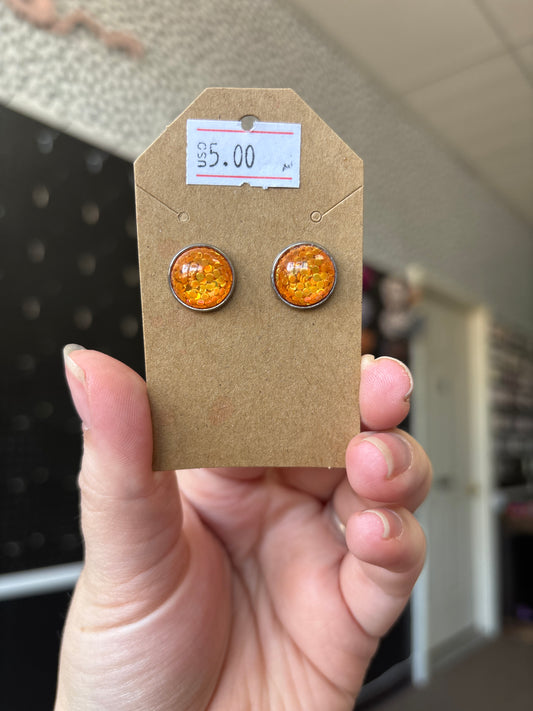 Orange glitter 12mm earring