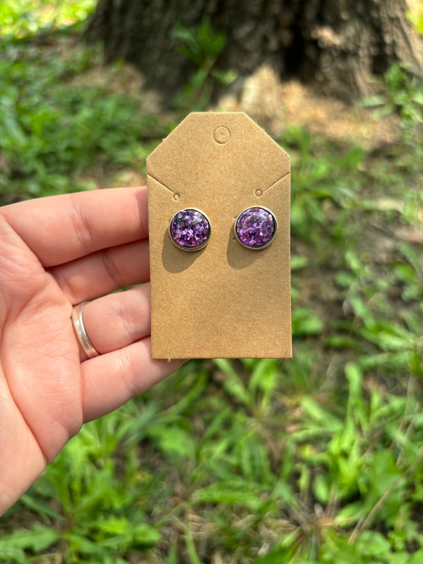 Purple glitter 12mm earrings