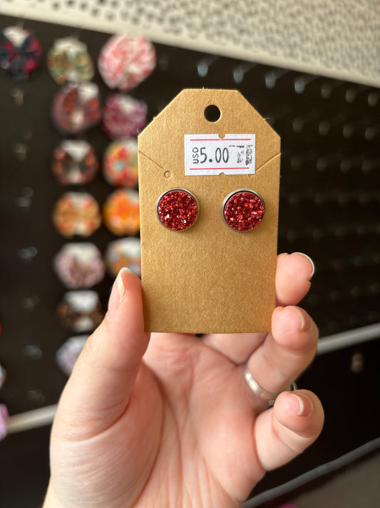 Solid Ruby Red Durzy 12mm Stud Earrings